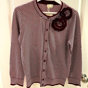 Kate Spade New With Tags Striped Cardigan with rosette, size womens Large